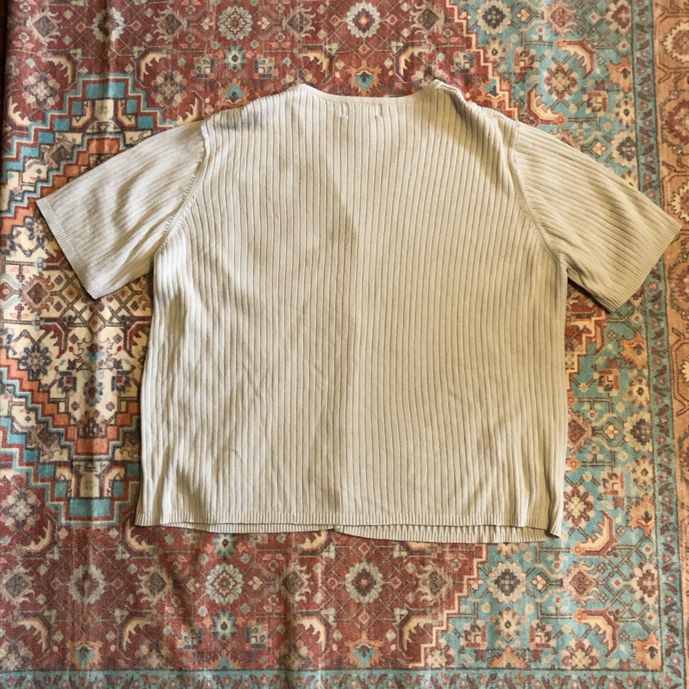 Addition Elle Cream Ribbed Button-Front Short Sleeve Top - Picture 3 of 4